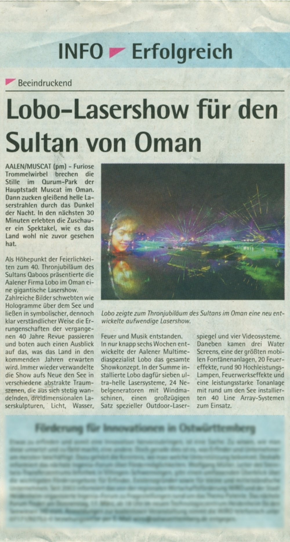Ipf und Jagst Zeitung INFO Der Suedfinder 16 Maerz 2011 S3 Lasershow fuer den Sultan von Oman.