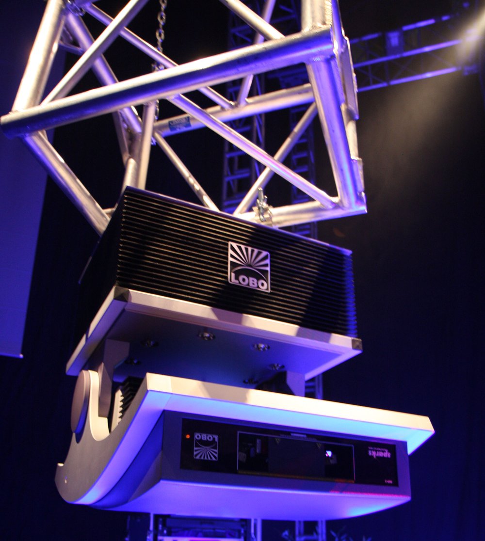 Lasershow sparks projector hanging upside down