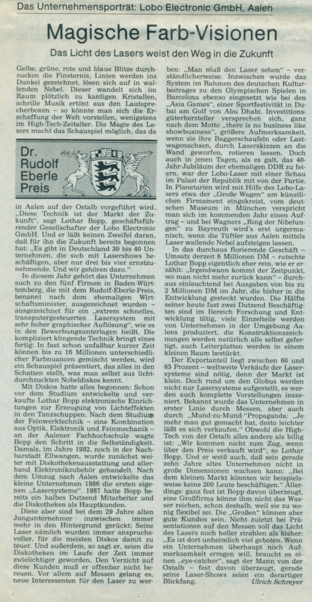 Stuttgarter Zeitung 11 Dezember 1992 S11 Magische Farb Visionen