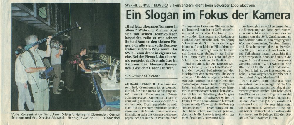 Schwaebische Post 03 Juli 2003 S16 Ein Slogan im Fokus der Kamera