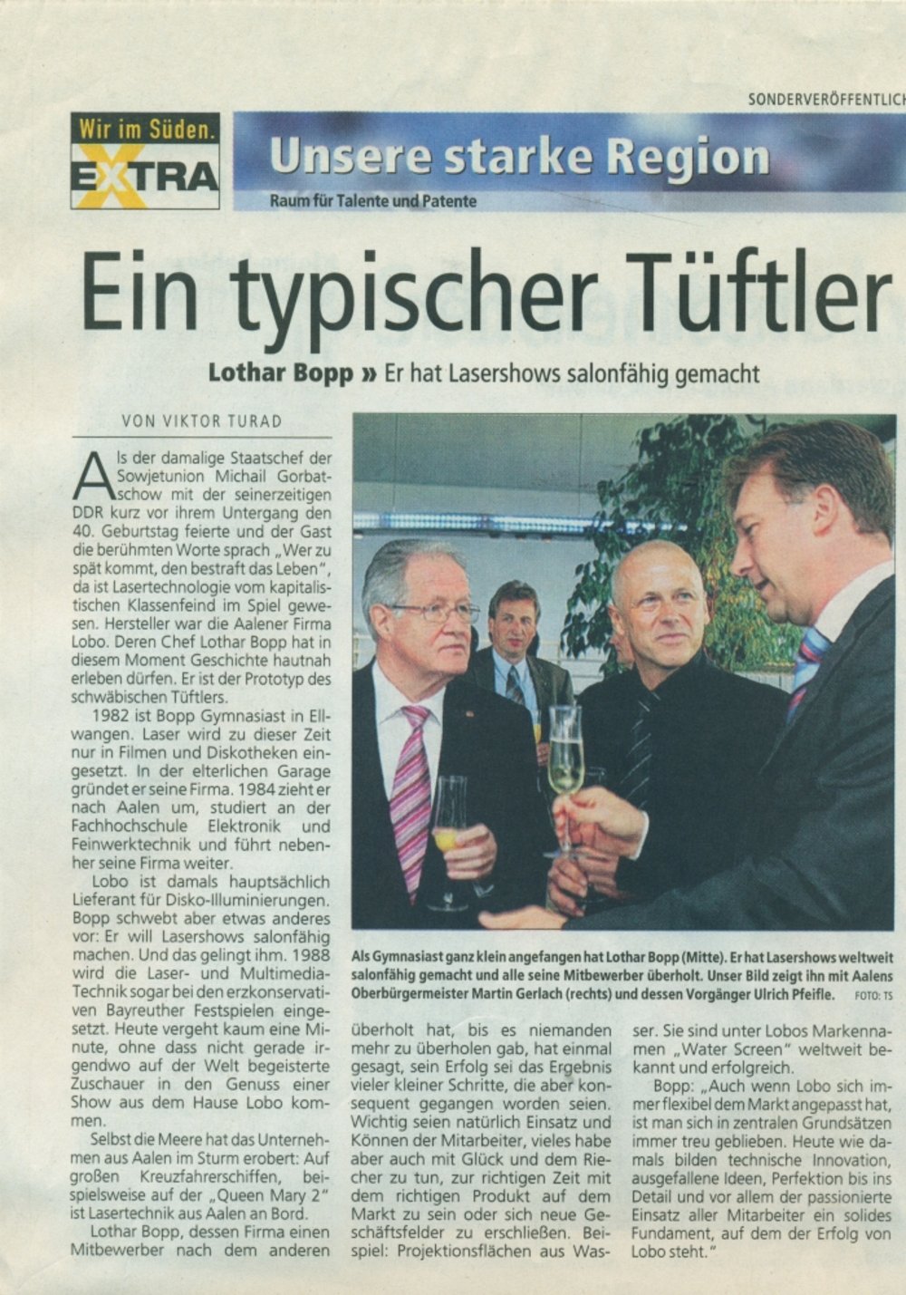 [Translate to English:] Ipf und Jagst Zeitung Aalener Nachrichten 31 Mai 2008 Ein typischer Tueftler