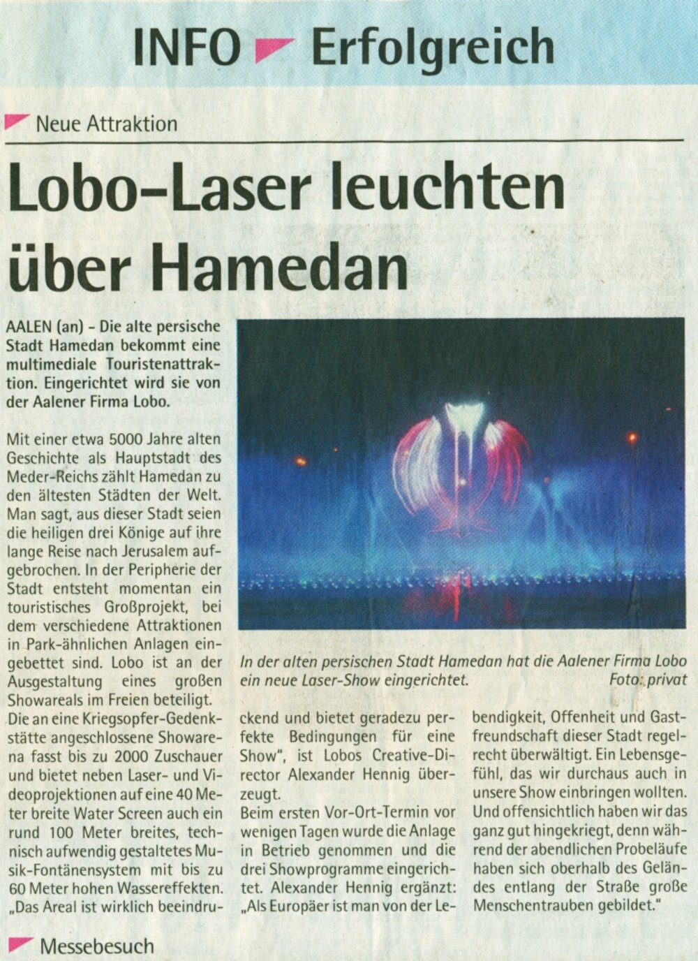 Ipf und Jagst Zeitung INFO Der Suedfinder 10 November 2010 S3 Laser leuchten ueber Hamedan
