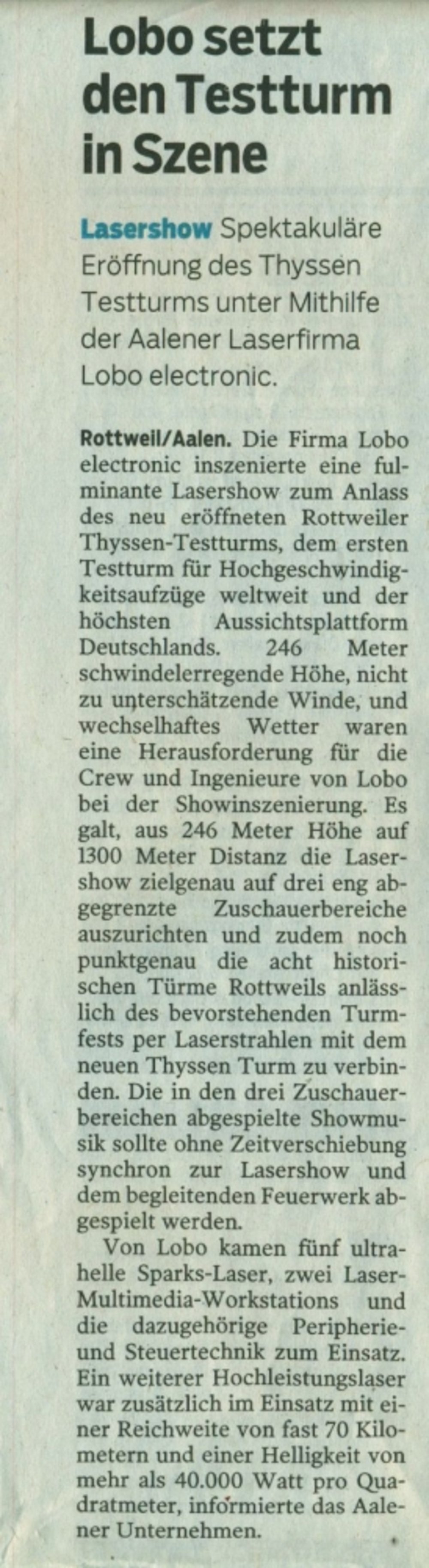 Schwaebische Post 25 Oktober 2017 S31 setzt den Testturm in Szene
