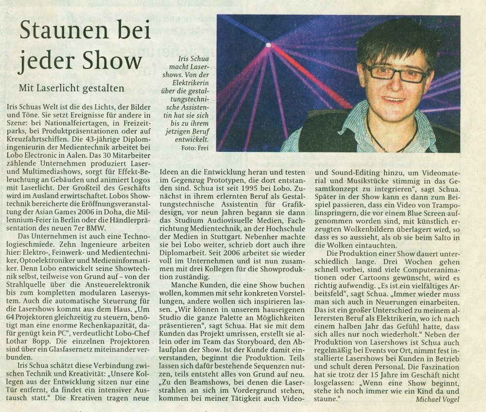 [Translate to English:] Stuttgarter Zeitung 07 August 2010 Staunen bei jeder Show